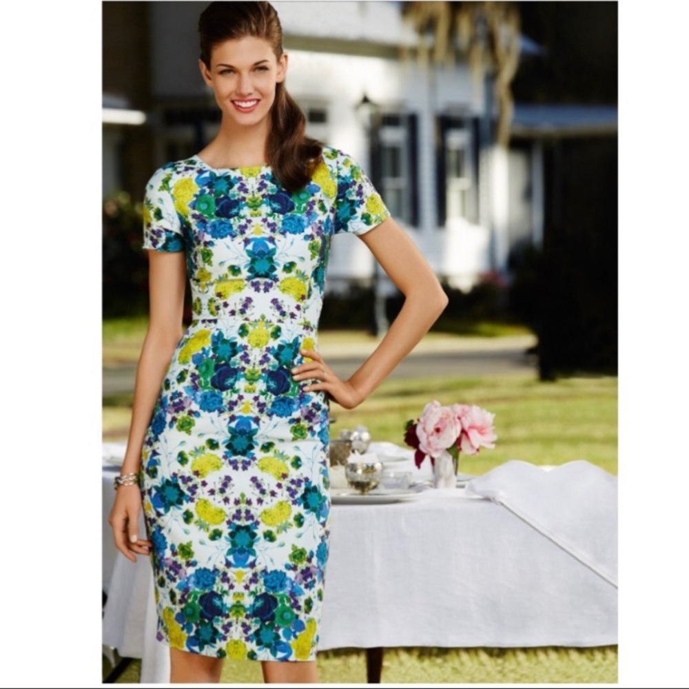TALBOTS Mirrored Floral Print Linen Shift Dress